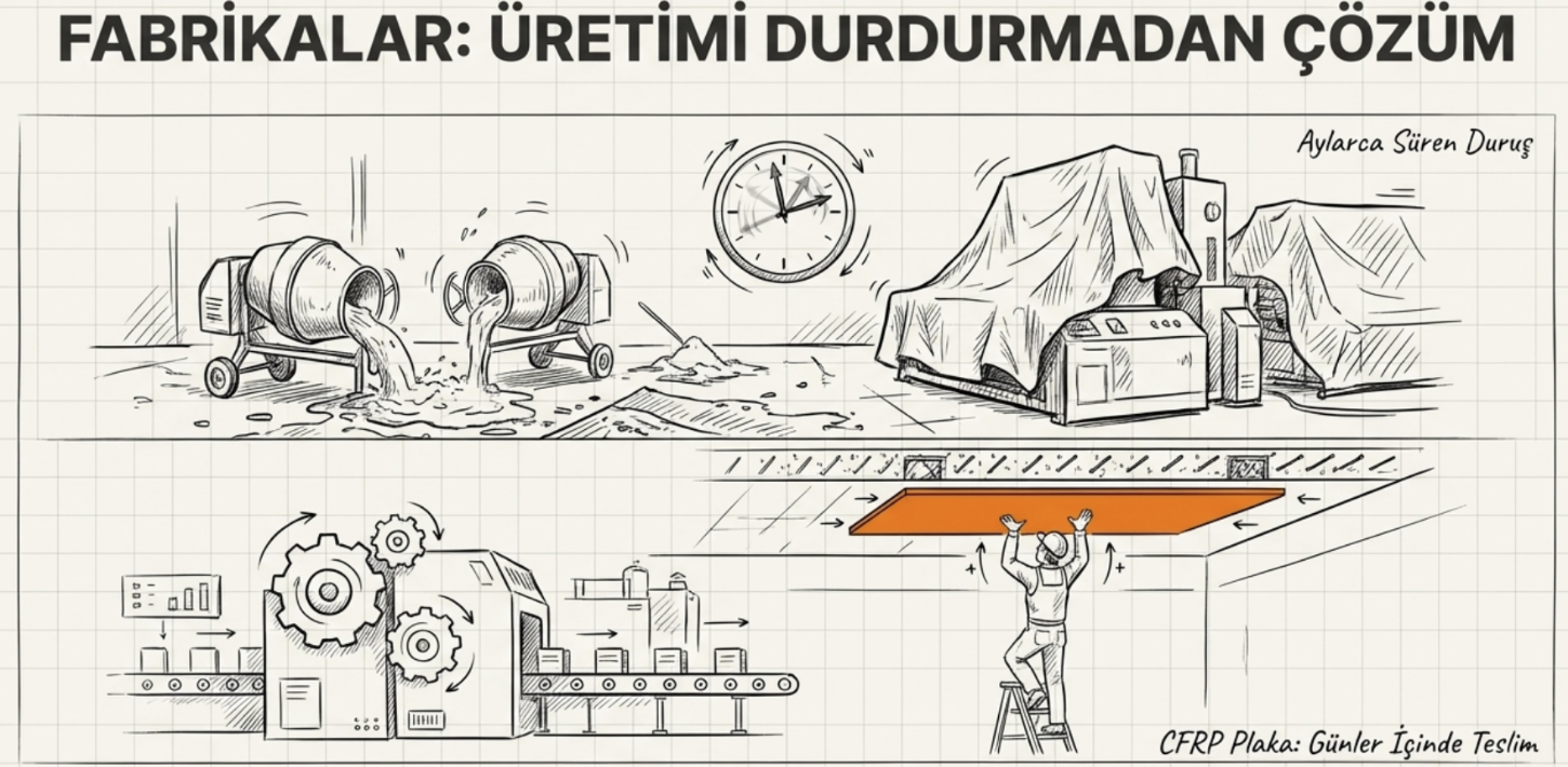 Fabrika döşemesi altına karbon plaka yapıştırma