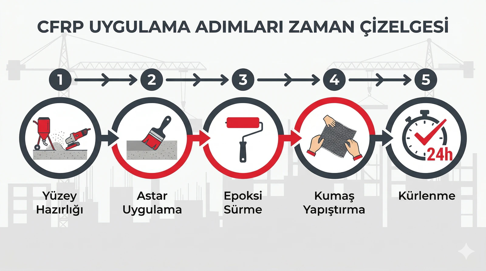 Karbon fiber güçlendirme uygulama adımları — yüzey hazırlığından kürlenmeye