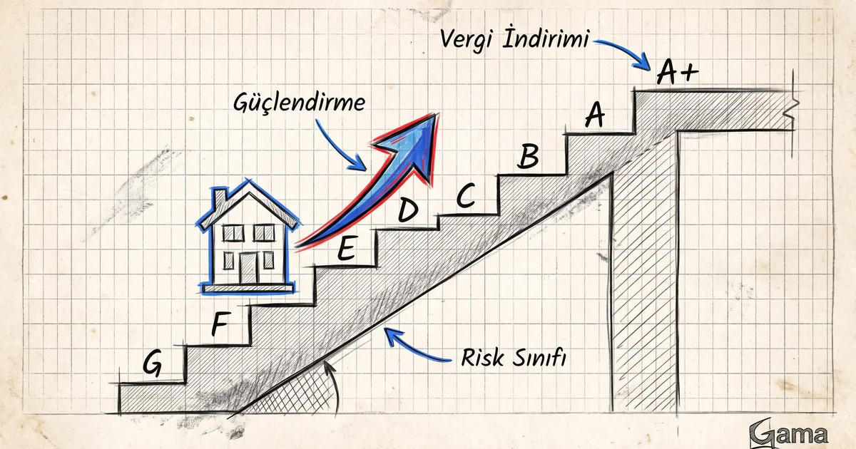 İtalya Sismabonus risk sınıfı sistemi: G'den A+ sınıfına güçlendirmeyle geçiş ve vergi indirimi şeması
