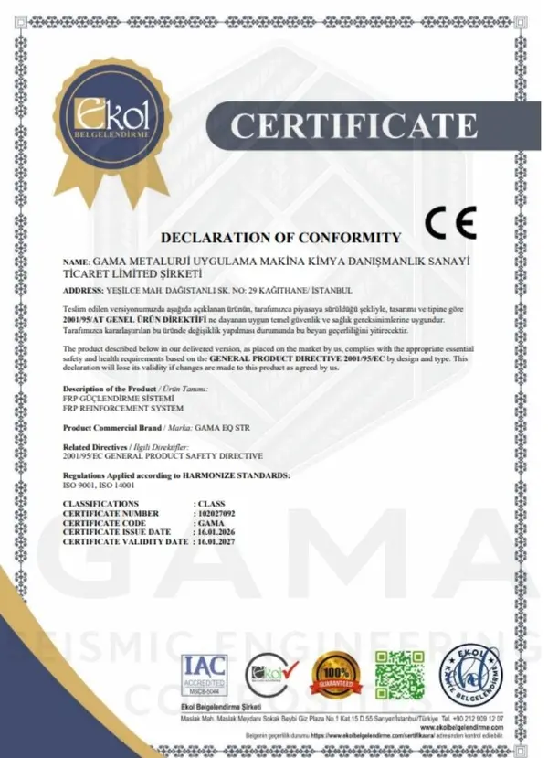 CE Belgesi - Gama Metalurji sertifika belgesi
