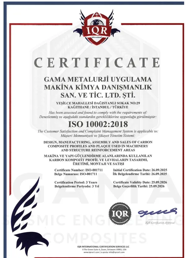 ISO 10002:2018 Sertifikası (2) - Gama Metalurji sertifika belgesi