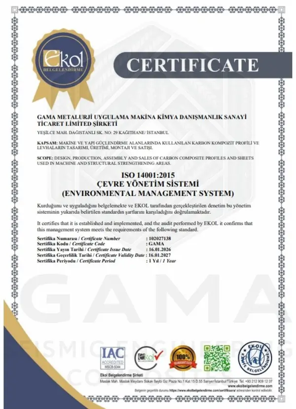 ISO 14001:2015 Sertifikası - Gama Metalurji sertifika belgesi
