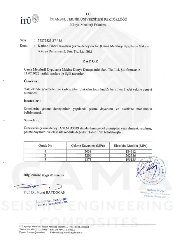 İTÜ Plaka Çekme Test Raporu - Gama Metalurji sertifika belgesi